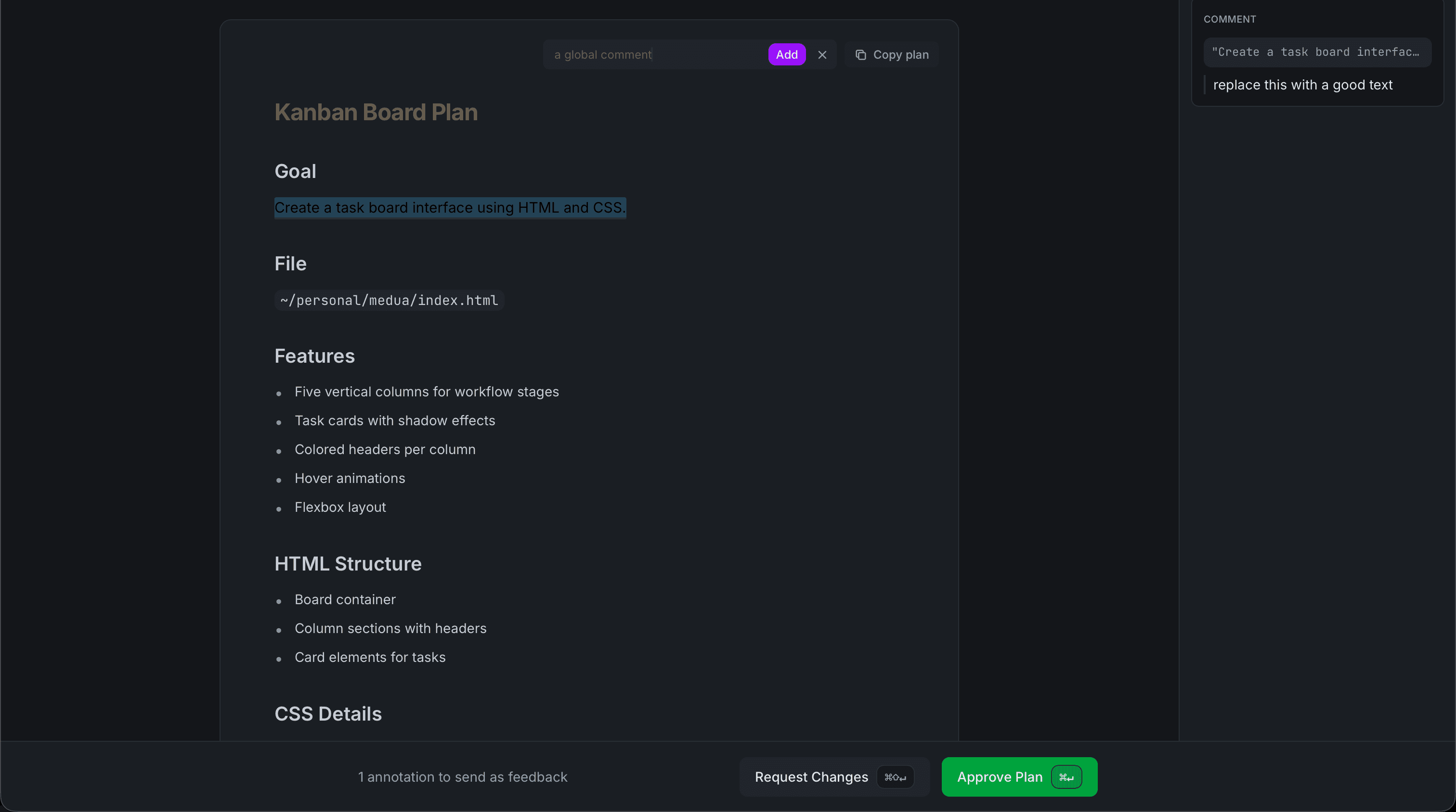 Global comment input