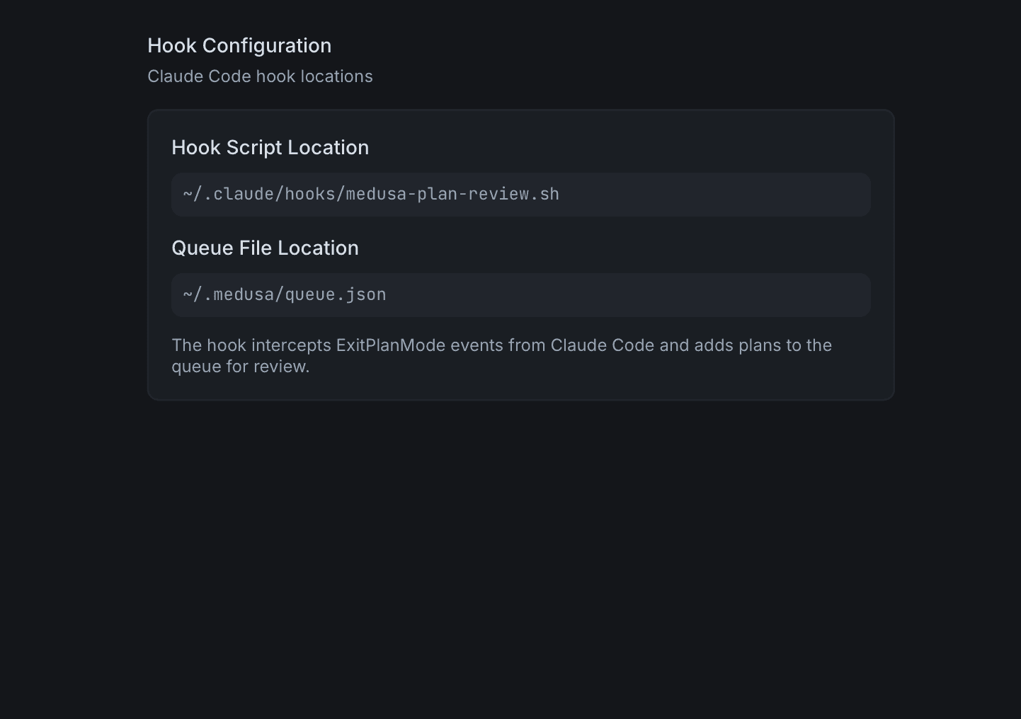 Hook Configuration panel